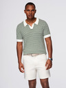 Ombre Clothing Мъжка плетена поло риза без копчета с морски ивици - бяла и маслинено зелена