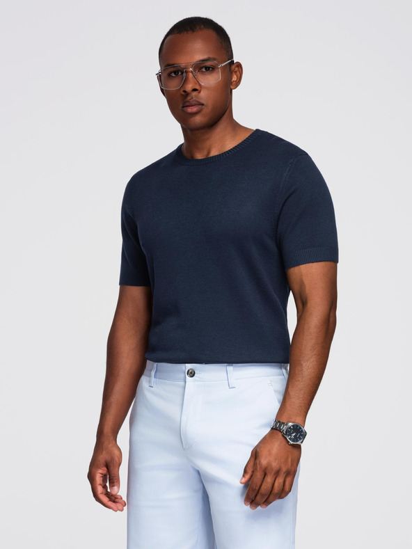 Ombre Clothing Мъжка класическа плетена ребреста риза - тъмносиня