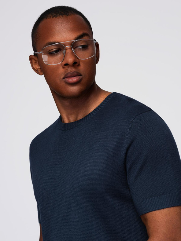 Ombre Clothing Мъжка класическа плетена ребреста риза - тъмносиня