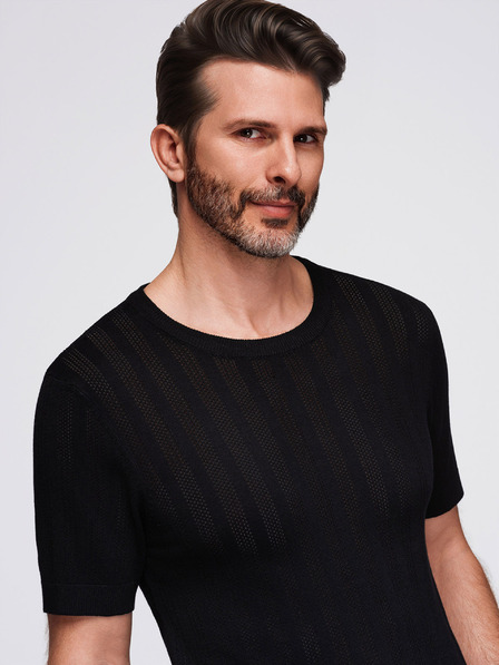 Ombre Clothing Мъжки суитшърт с кръгло деколте и къси ръкави - черен