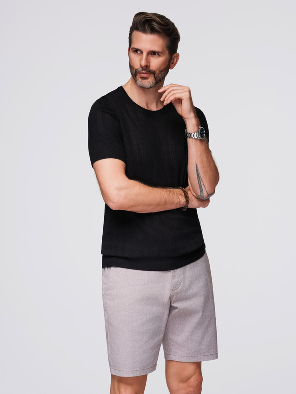 Ombre Clothing Мъжки суитшърт с кръгло деколте и къси ръкави - черен