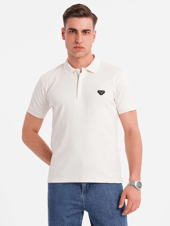 Ombre Clothing Мъжка поло риза с цип - бяла