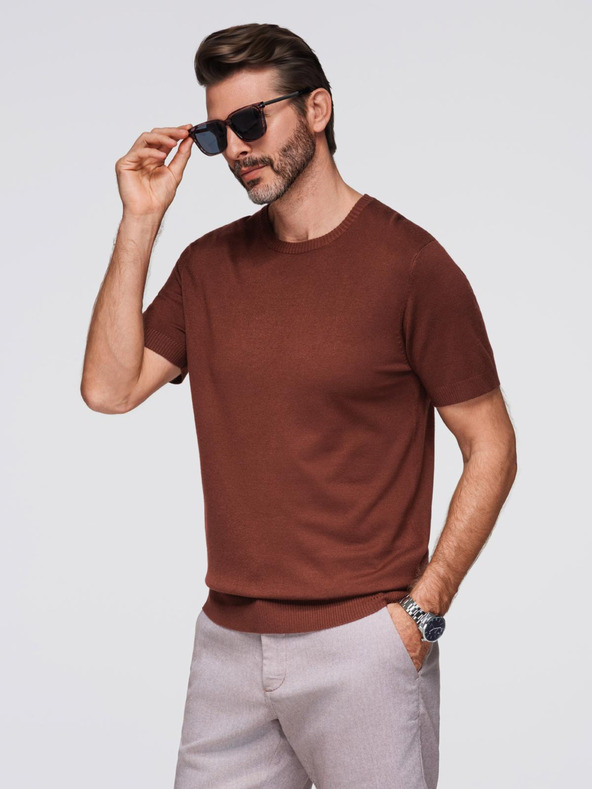 Ombre Clothing Мъжка класическа плетена риза с ребрести маншети - топло кафява