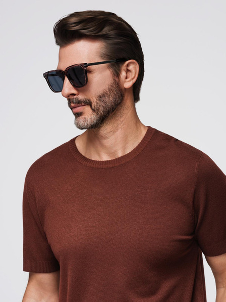 Ombre Clothing Мъжка класическа плетена риза с ребрести маншети - топло кафява