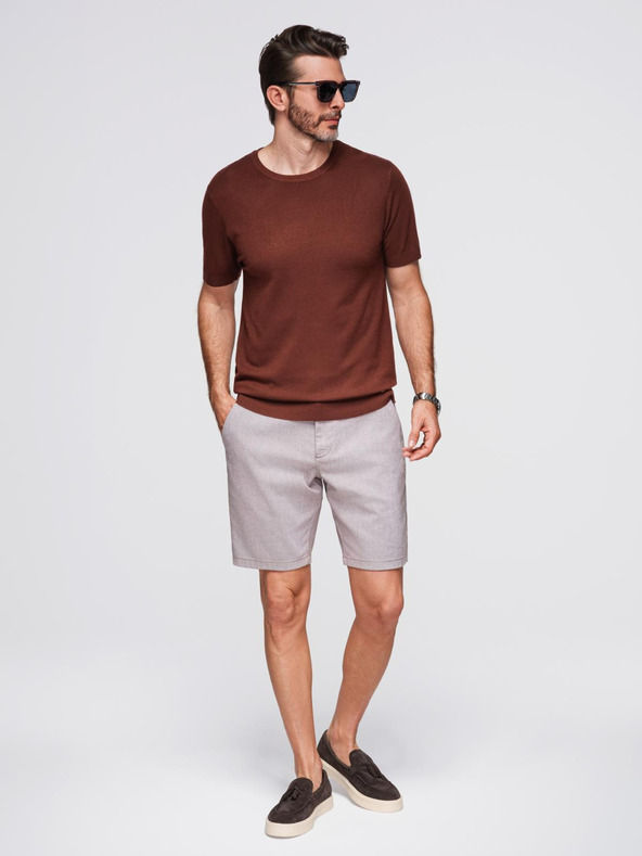 Ombre Clothing Мъжка класическа плетена риза с ребрести маншети - топло кафява