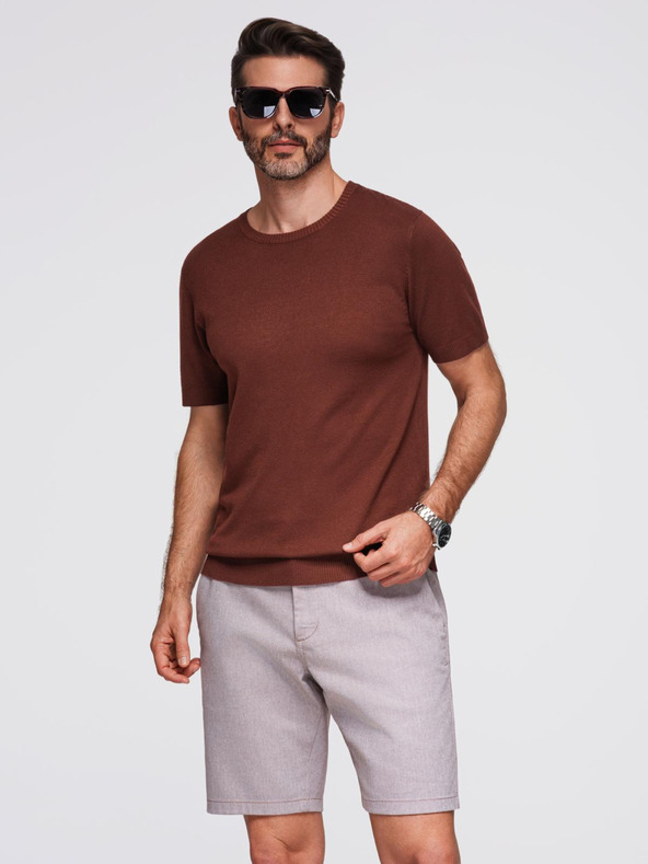 Ombre Clothing Мъжка класическа плетена риза с ребрести маншети - топло кафява