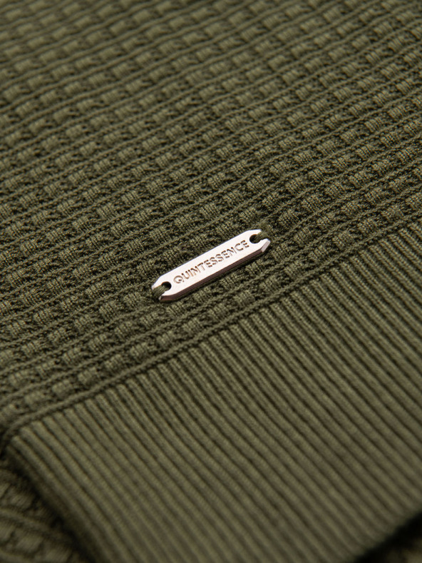 Ombre Clothing Мъжка плетена поло риза без копчета - маслинена