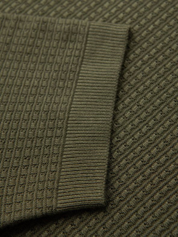 Ombre Clothing Мъжка плетена поло риза без копчета - маслинена