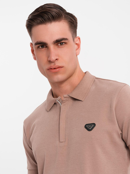 Ombre Clothing Мъжка поло риза с цип - светлокафява