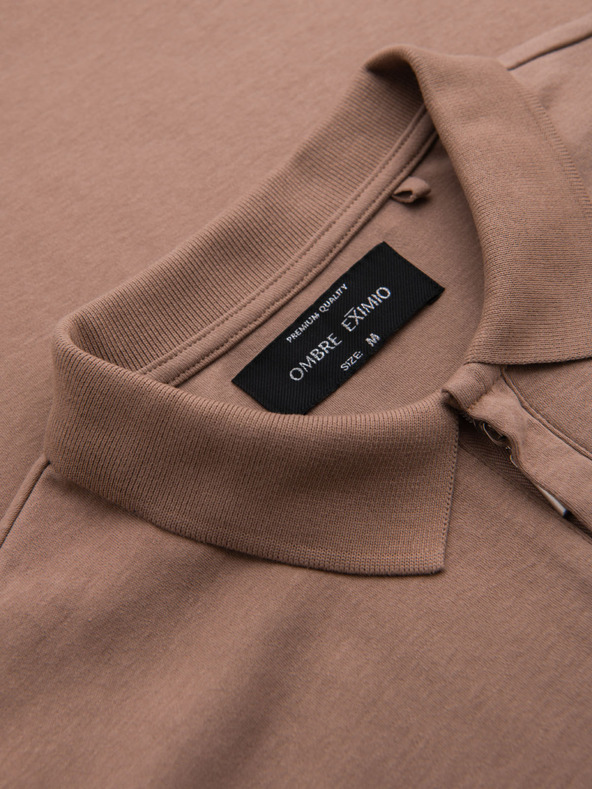Ombre Clothing Мъжка поло риза с цип - светлокафява