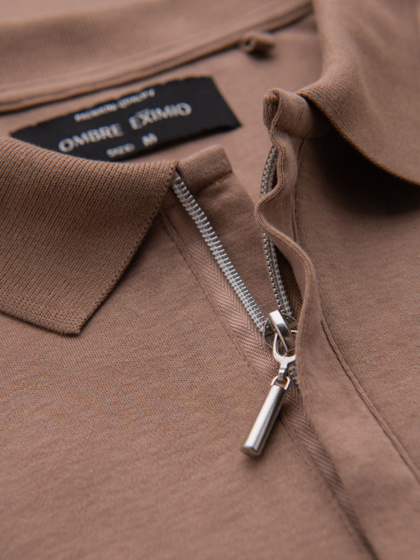 Ombre Clothing Мъжка поло риза с цип - светлокафява