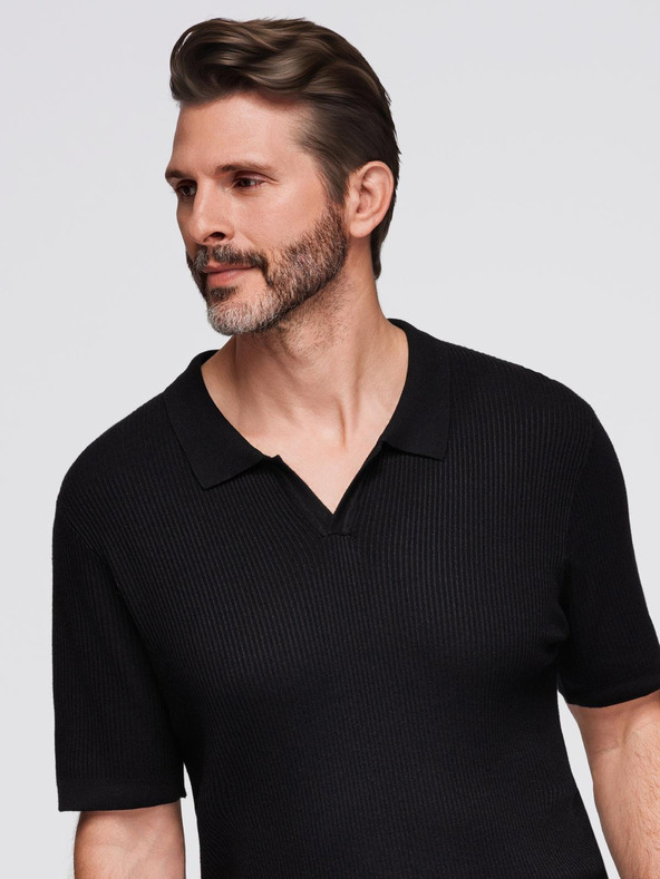 Ombre Clothing Мъжка поло риза с отворена яка без копчета - черна