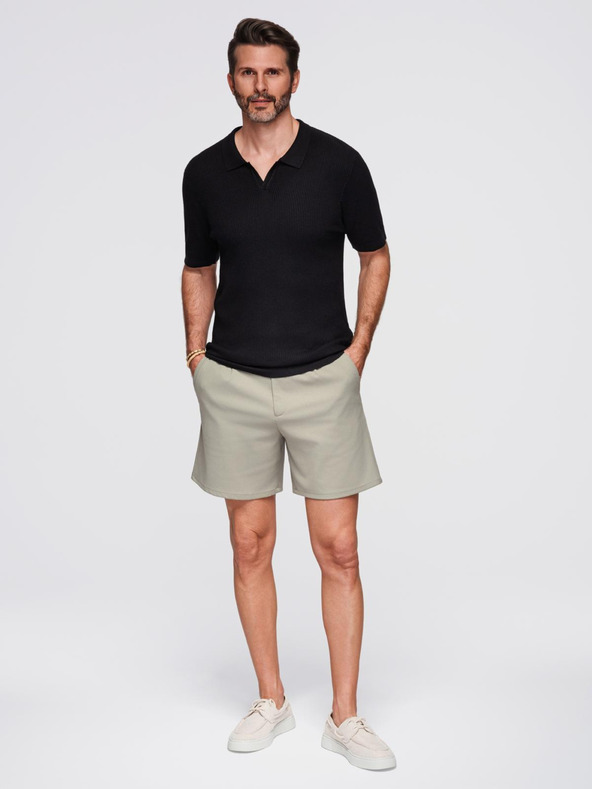 Ombre Clothing Мъжка поло риза с отворена яка без копчета - черна