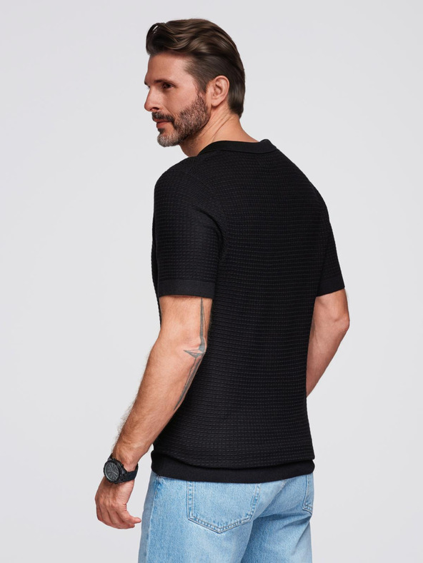Ombre Clothing Мъжка плетена поло риза без копчета - черна