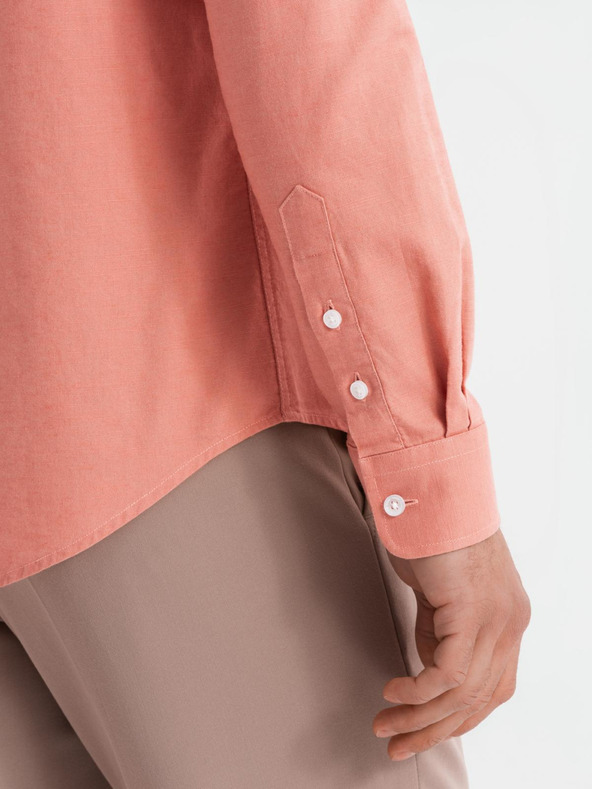 Ombre Clothing Мъжка памучна риза с права яка и джоб REGULAR FIT - розово