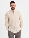 Ombre Clothing Мъжка памучна риза с права яка и джоб REGULAR FIT - кремаво