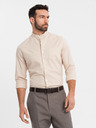 Ombre Clothing Мъжка памучна риза с права яка и джоб REGULAR FIT - кремаво