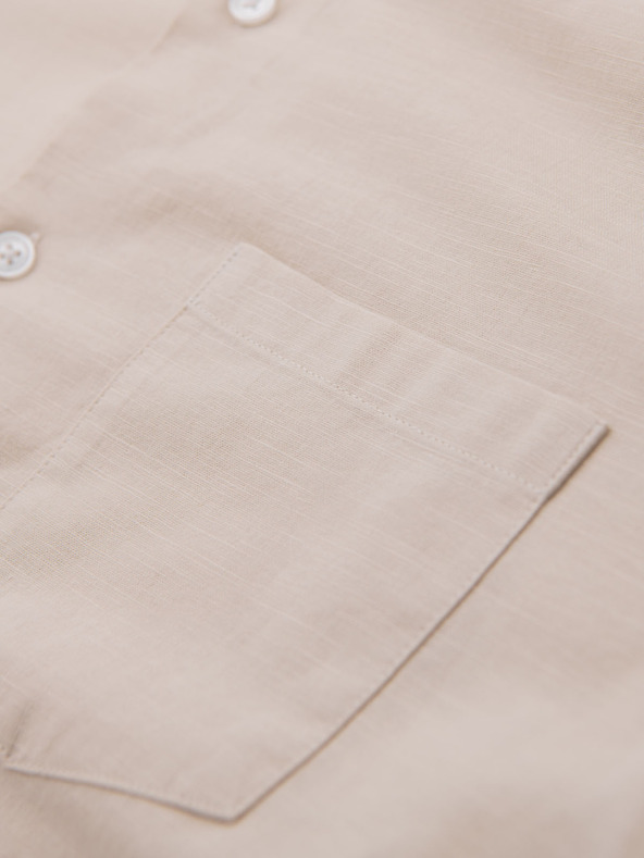 Ombre Clothing Мъжка памучна риза с права яка и джоб REGULAR FIT - кремаво