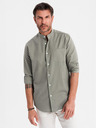 Ombre Clothing Мъжка памучна риза с права яка и джоб REGULAR FIT - каки