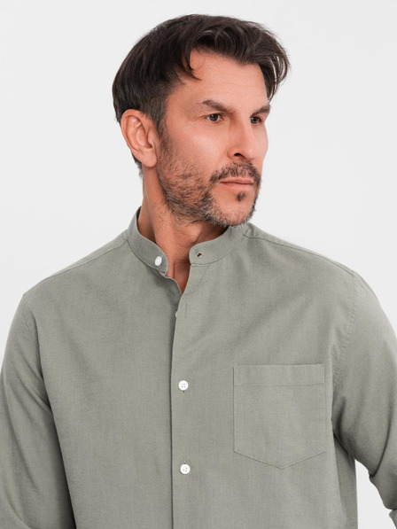 Ombre Clothing Мъжка памучна риза с права яка и джоб REGULAR FIT - каки