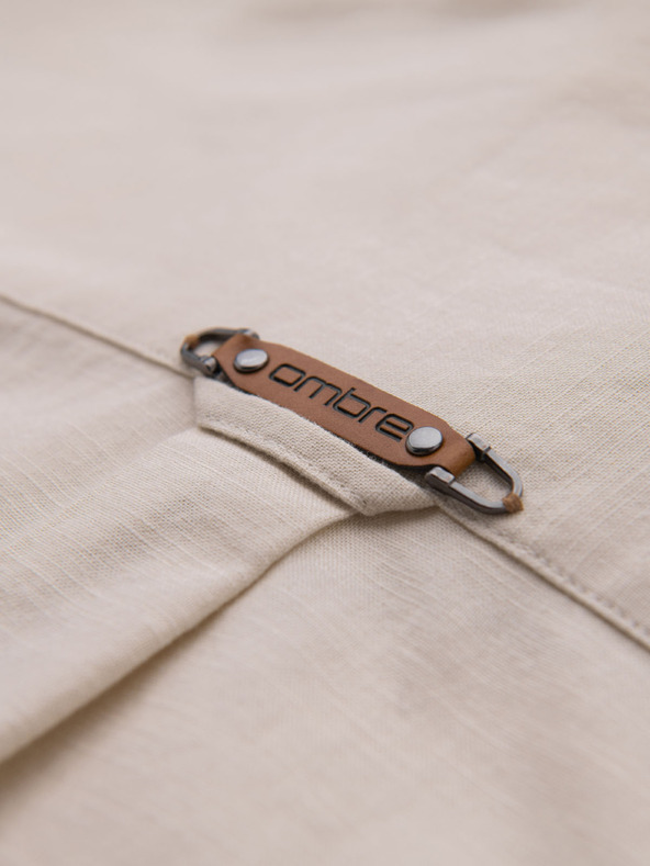 Ombre Clothing Мъжка памучна риза с класическа яка и джобове REGULAR FIT - кремаво