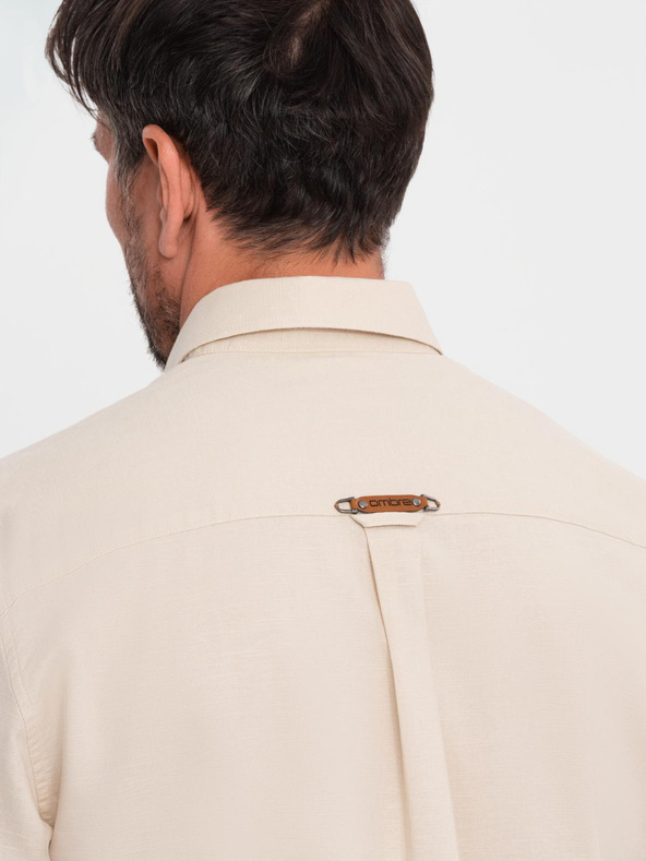 Ombre Clothing Мъжка памучна риза с класическа яка и джобове REGULAR FIT - кремаво