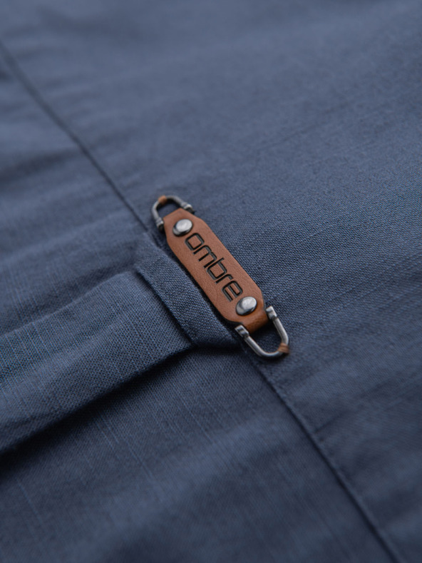 Ombre Clothing Мъжка памучна риза с класическа яка и джобове REGULAR FIT - синьо