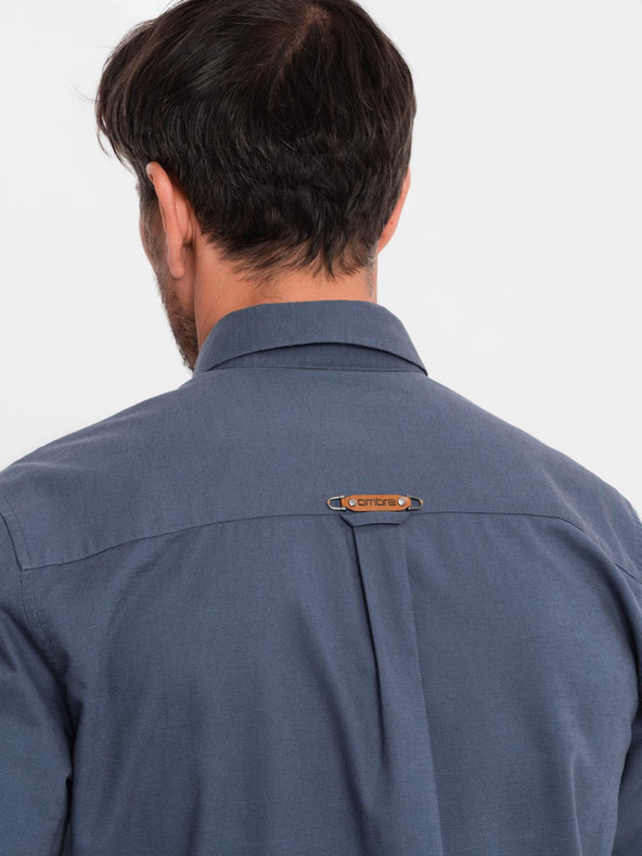 Ombre Clothing Мъжка памучна риза с класическа яка и джобове REGULAR FIT - синьо