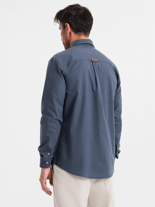 Ombre Clothing Мъжка памучна риза с класическа яка и джобове REGULAR FIT - синьо