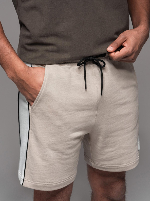 Ombre Clothing Мъжки къси суитшърт шорти с широки ивици - бежово