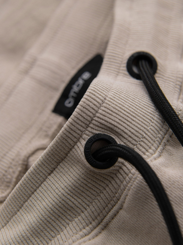 Ombre Clothing Мъжки къси суитшърт шорти с широки ивици - бежово