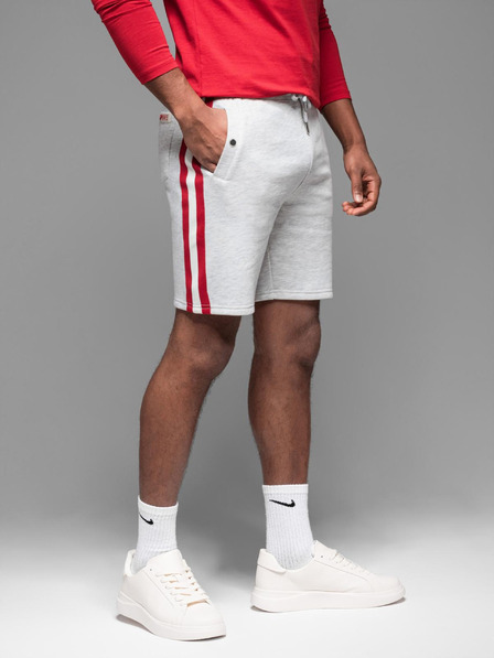 Ombre Clothing Мъжки суитшърт шорти с кант и ребрест колан - сив меланж