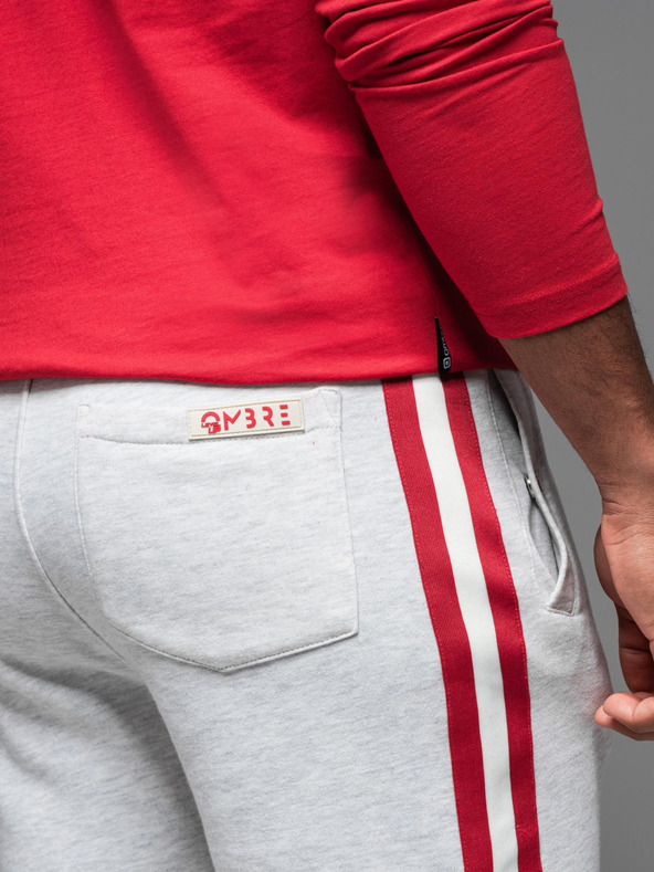 Ombre Clothing Мъжки суитшърт шорти с кант и ребрест колан - сив меланж