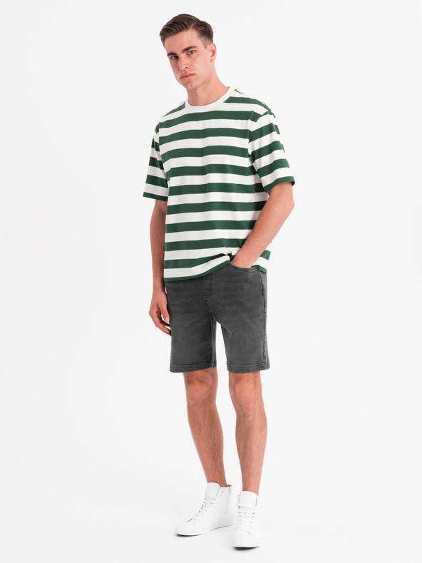 Ombre Clothing Мъжки шорти с еластична талия и изтрит ефект - сиво