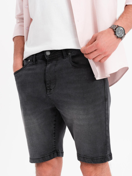 Ombre Clothing Мъжки дънкови шорти класически модел - черно