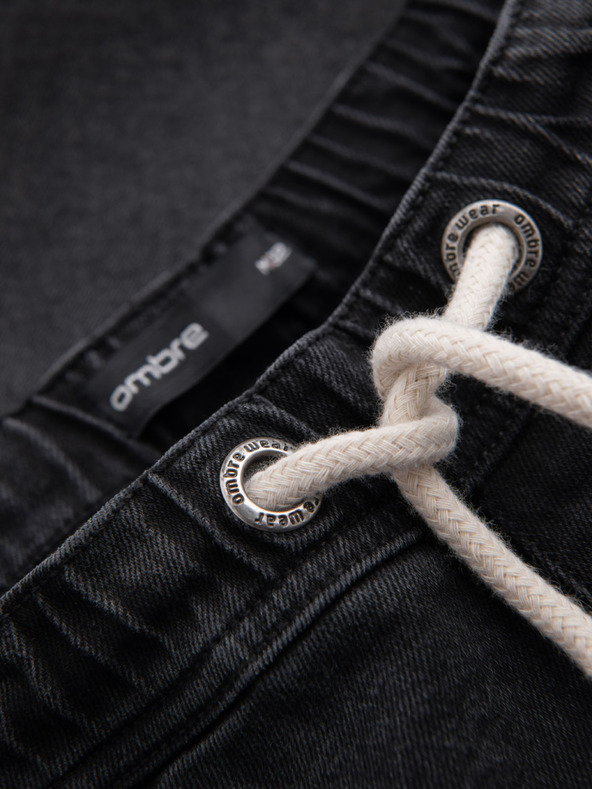 Ombre Clothing Мъжки шорти с еластична талия и изтрит ефект - черно