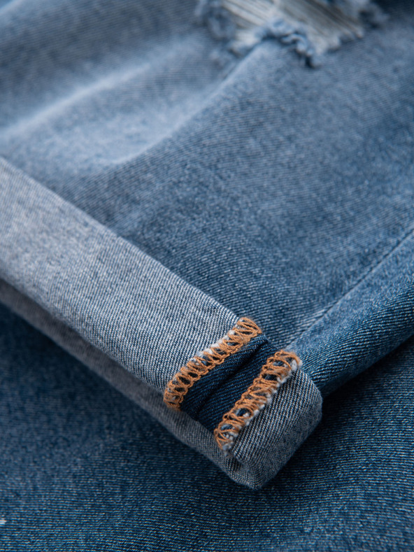 Ombre Clothing Мъжки къси дънкови шорти с разкъсани крачоли - синьо