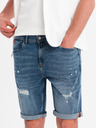 Ombre Clothing Мъжки къси дънкови шорти с разкъсани крачоли - синьо