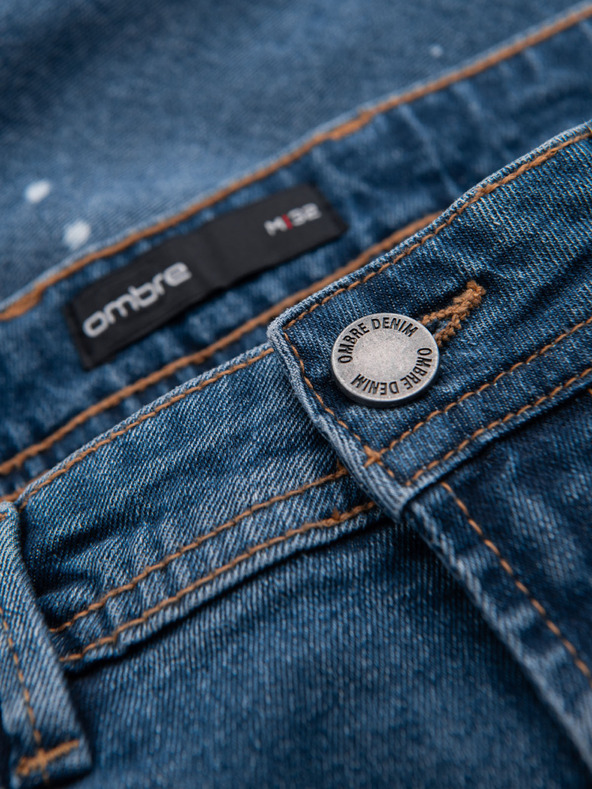 Ombre Clothing Мъжки къси дънкови шорти с разкъсани крачоли - синьо