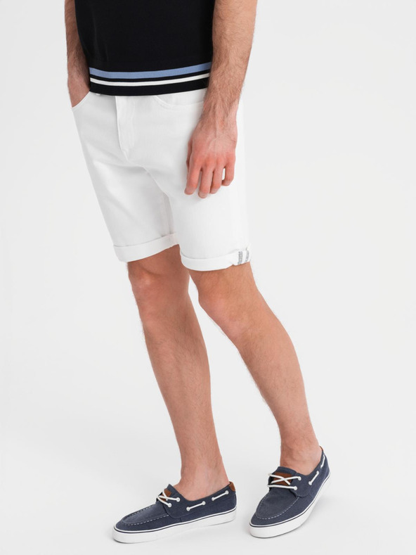 Ombre Clothing Мъжки дънкови шорти с подгъната крачол - бяло