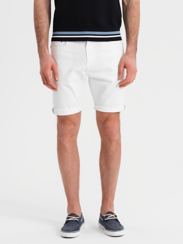 Ombre Clothing Мъжки дънкови шорти с подгъната крачол - бяло