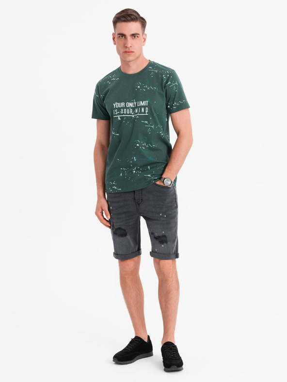 Ombre Clothing Мъжки къси дънкови шорти с разкъсване и подгъната крачол - сиво