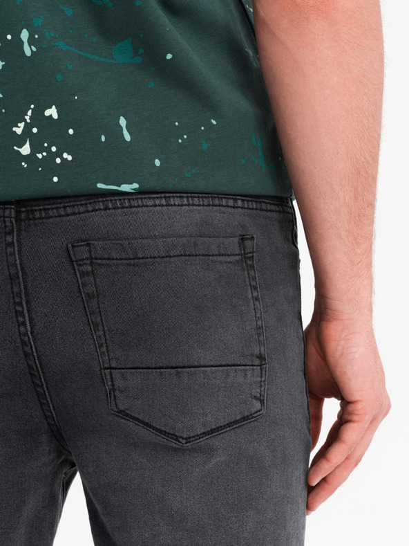 Ombre Clothing Мъжки къси дънкови шорти с разкъсване и подгъната крачол - сиво