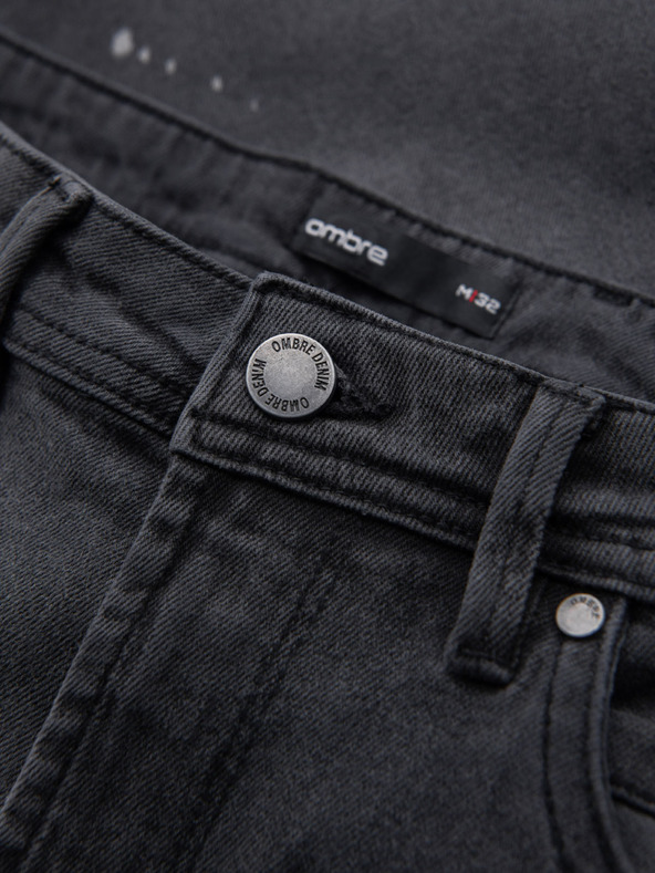 Ombre Clothing Мъжки къси дънкови шорти с разкъсване и подгъната крачол - сиво