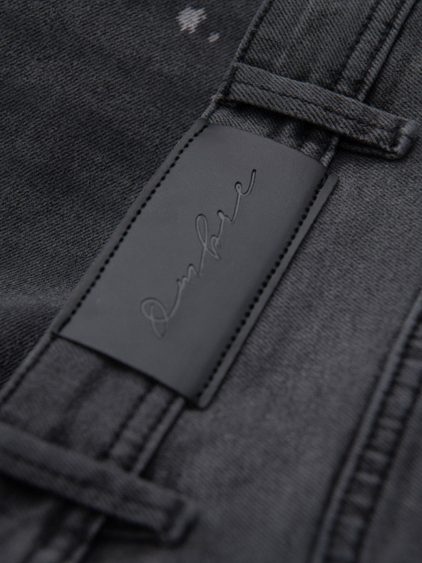 Ombre Clothing Мъжки къси дънкови шорти с разкъсване и подгъната крачол - сиво