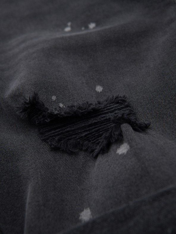 Ombre Clothing Мъжки къси дънкови шорти с разкъсване и подгъната крачол - сиво