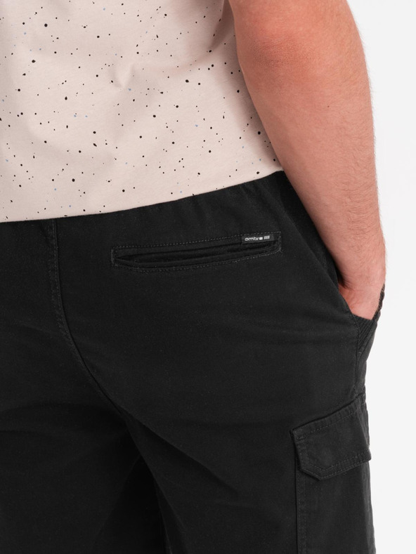 Ombre Clothing Мъжки памучни шорти с еластична талия - черно