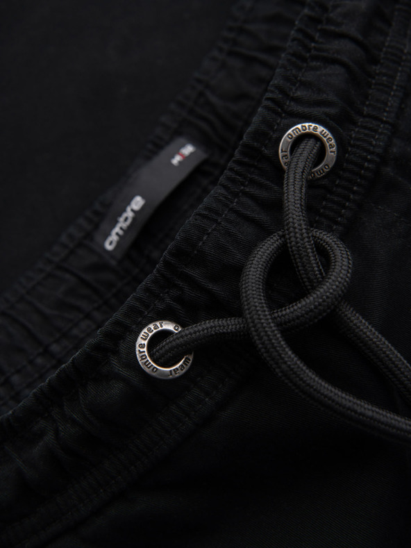 Ombre Clothing Мъжки памучни шорти с еластична талия - черно