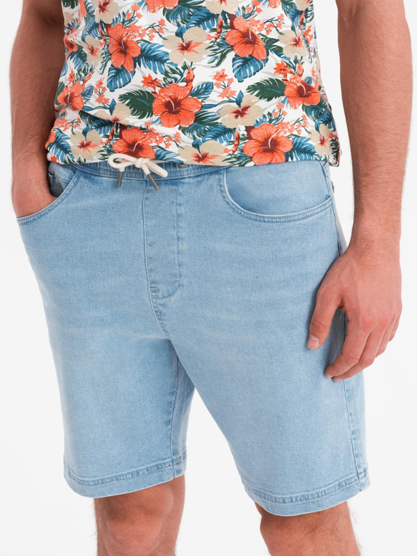 Ombre Clothing Мъжки шорти с еластична талия и изтрит ефект - светлосини