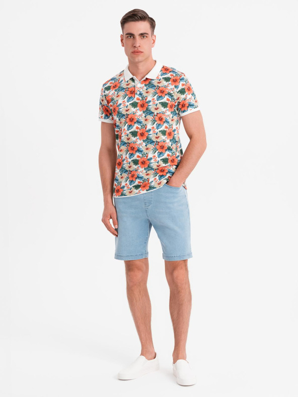 Ombre Clothing Мъжки шорти с еластична талия и изтрит ефект - светлосини